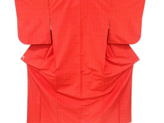 格子織り出し米沢紬着物